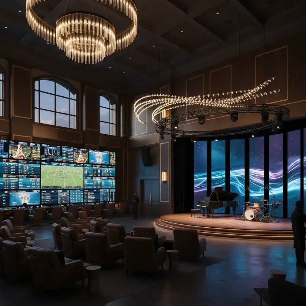 Modern sportsbook and live entertainment stage
