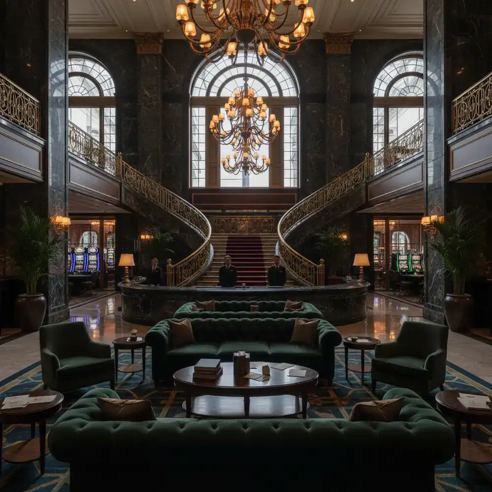 Grand lobby of a luxury casino hotel